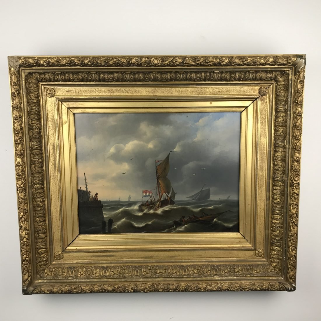 Zeegezicht met personen, olieverf op paneel, eind 19e eeuw, Nederland
