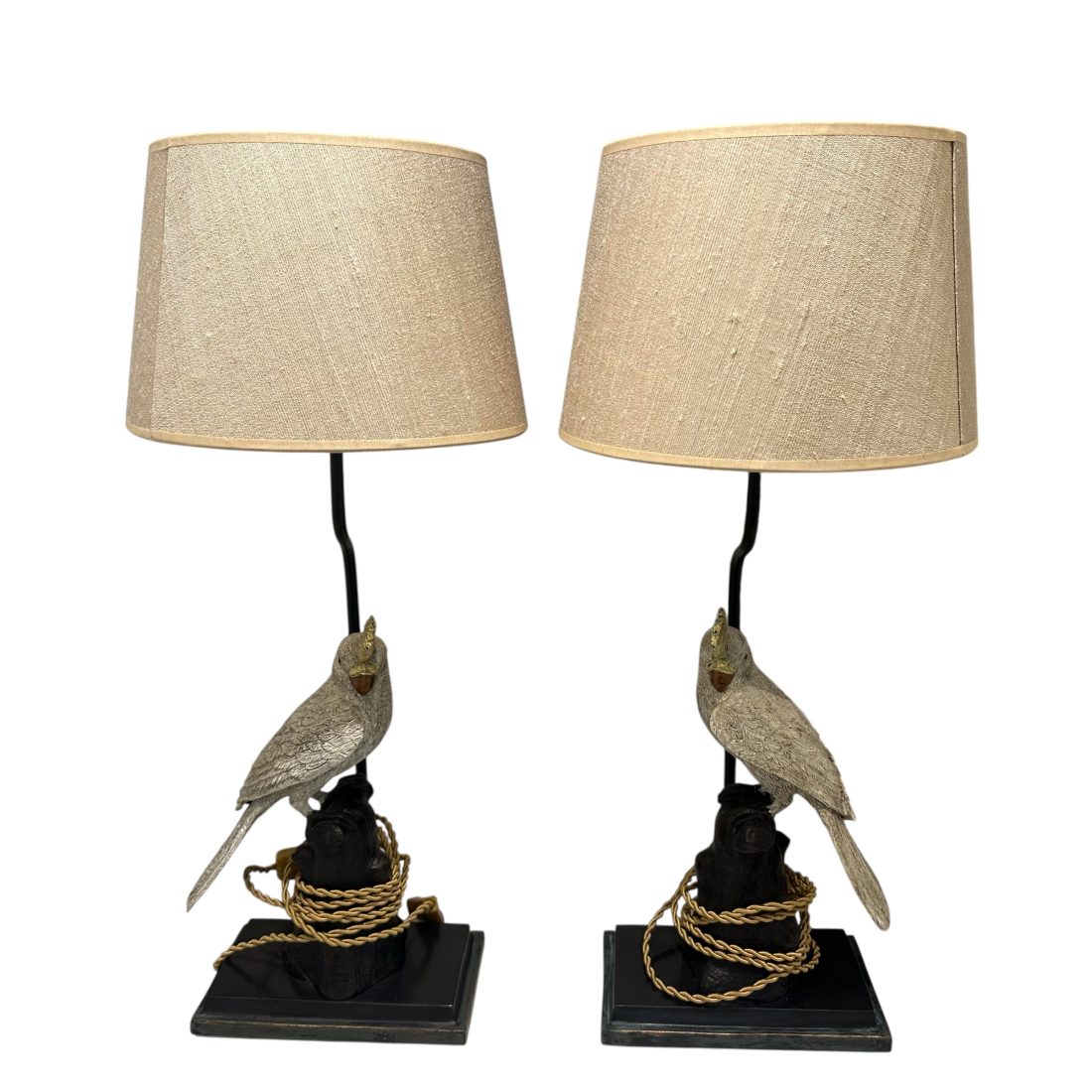 Een stel metalen lampen met kaketoe, modern