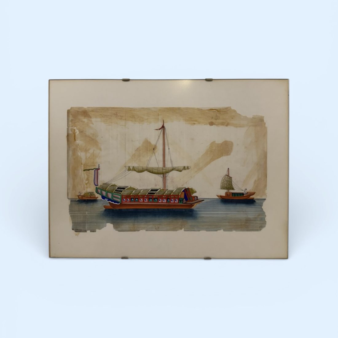 Een set van acht Chinese gouache schilderijen op papier van boten en schepen, 19e eeuw