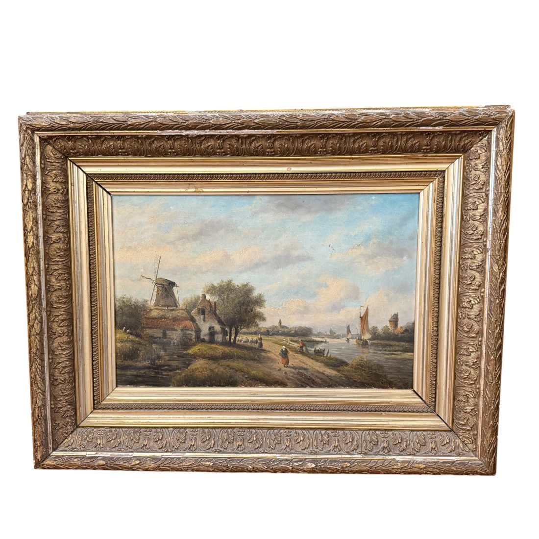 Dorpsgezicht aan een rivier, J. Corver (1837-1923)