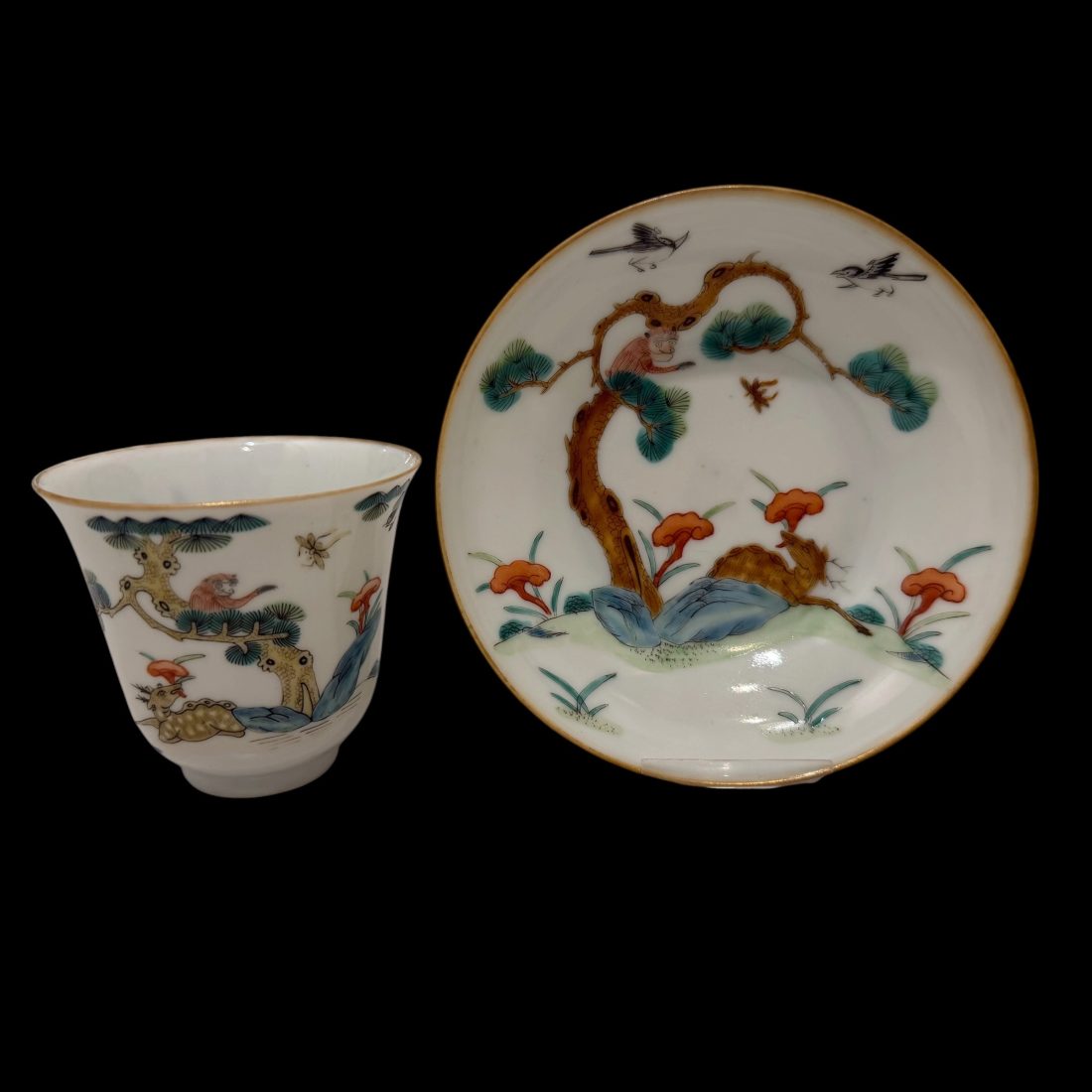 Aap en hert porseleinen kop & schotel  Xianfeng merk en periode (1851-1861)